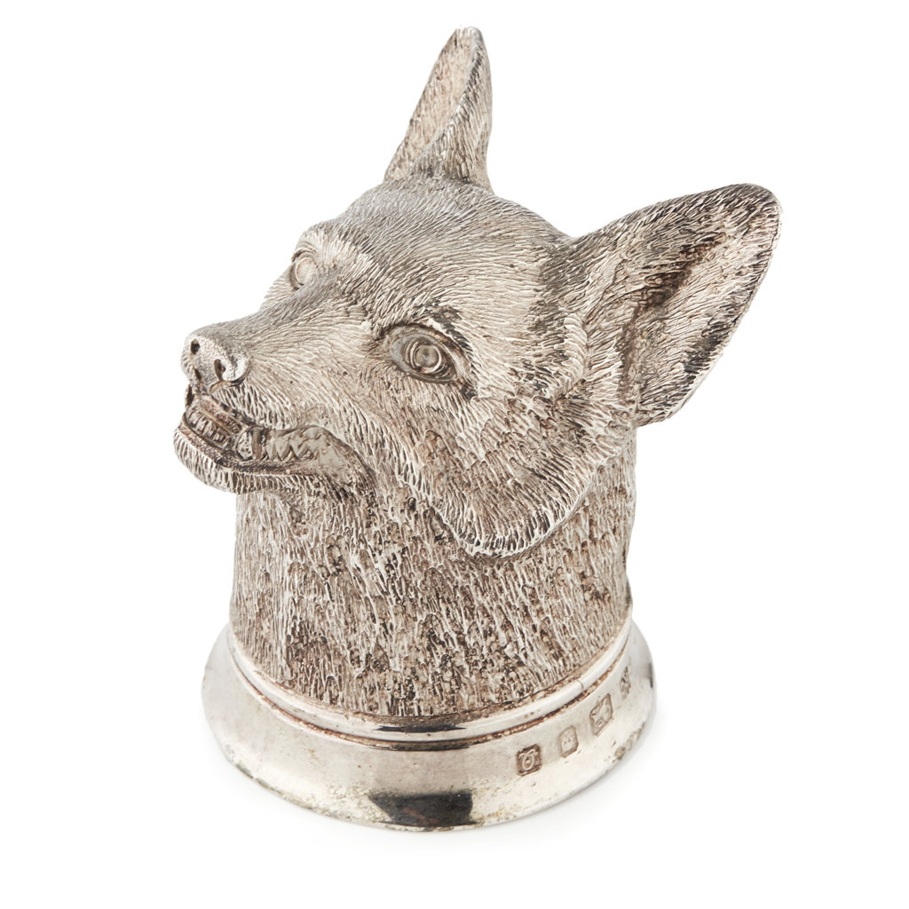 Appraisal: A modern fox head stirrup cup Richard Comyns London naturalistically