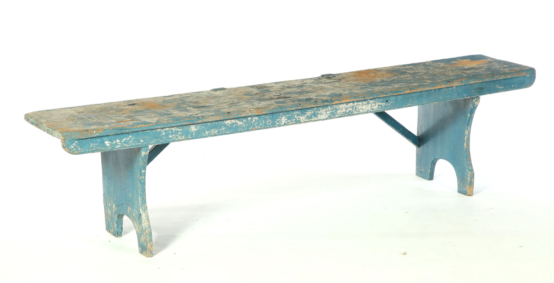 Appraisal: PAINTED BENCH American th century pine Mortised construction with shaped