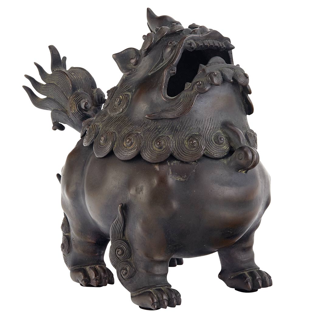 Appraisal: Chinese Bronze Qilin Censer th Century The robustly cast beast