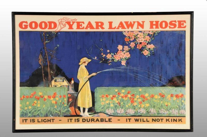 Appraisal: Framed Paper Goodyear Lawn Hose Poster Description Circa to Framed