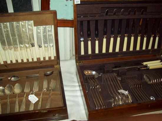 Appraisal: TWO BONE HANDLED KNIVES AND FORKS IN PRESENTATION BOX