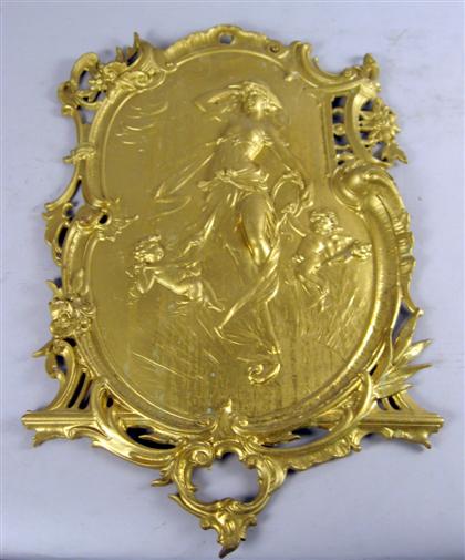 Appraisal: Louis XV style gilt-metal fireback H in The cartouche shaped