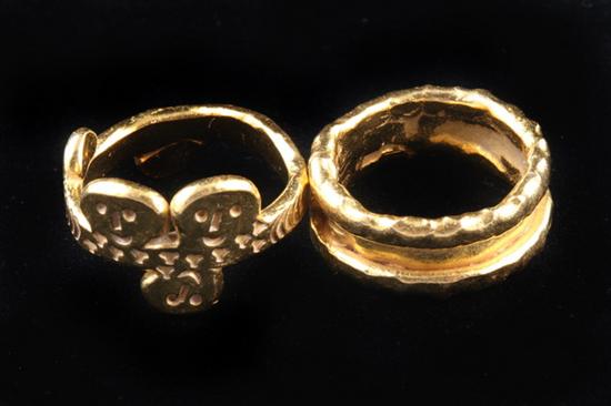 Appraisal: TWO K YELLOW GOLD BANDS One cast with five stylized