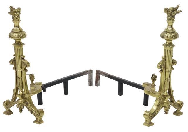 Appraisal: pair American brass andirons early th c WM H Jackson