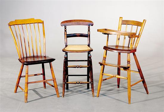 Appraisal: Three American chairs th century Windsor side chair and highchair