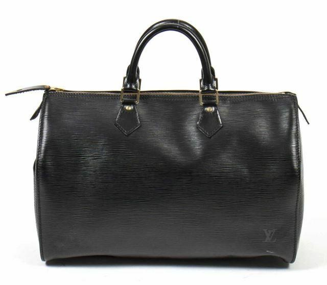 Appraisal: Louis Vuitton Speedy handbag in black Epi leather with brass