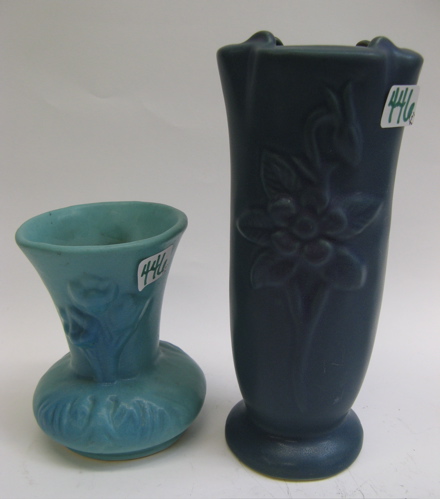 Appraisal: TWO AMERICAN VAN BRIGGLE ART POTTERY VASES One a cylindrical