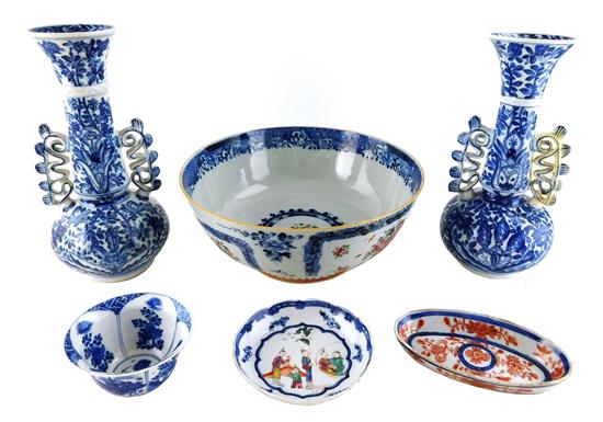 Appraisal: ASIAN Chinese export porcelain six pieces footed punch bowl with