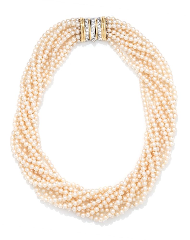 Appraisal: TIFFANY CO CULTURED PEARL AND DIAMOND TORSADE NECKLACE TIFFANY CO