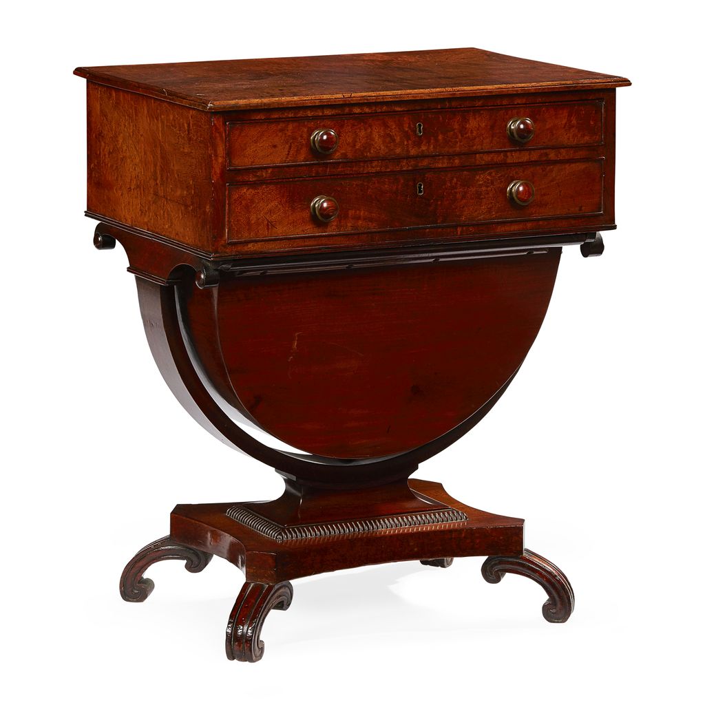 Appraisal: REGENCY MAHOGANY AND BIRCH WORK TABLE CIRCA the rectangular top