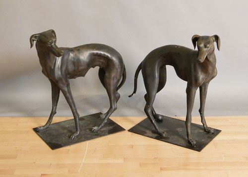 Appraisal: Pair of bronze whippets th c h