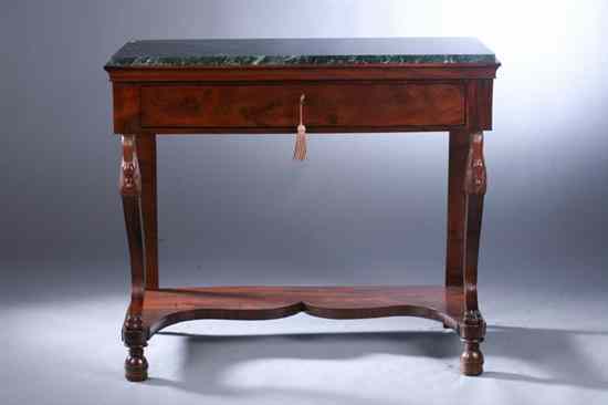 Appraisal: CHARLES X MAHOGANY MARBLE-TOP PIER TABLE Circa Marble top full-width