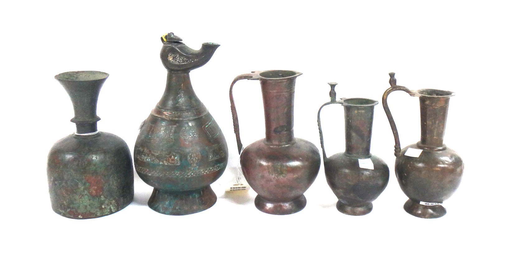 Appraisal: Five Persian bronze vessels th - th century comprising three