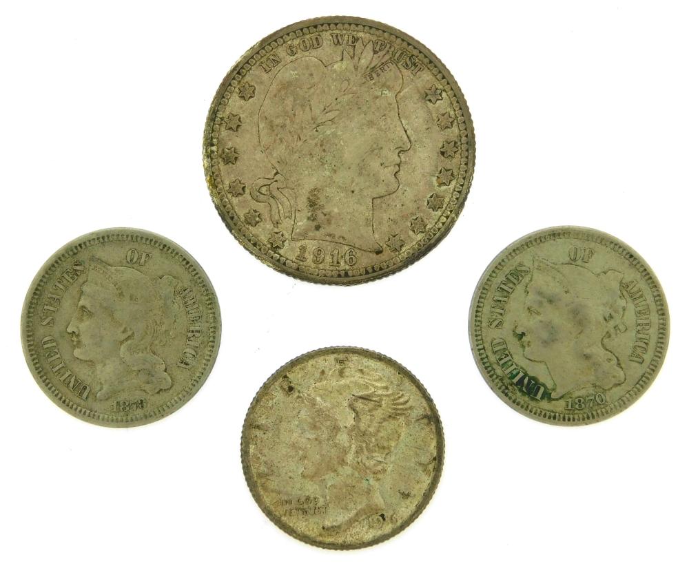 Appraisal: COINS Lot of four US type coins includes -D Barber