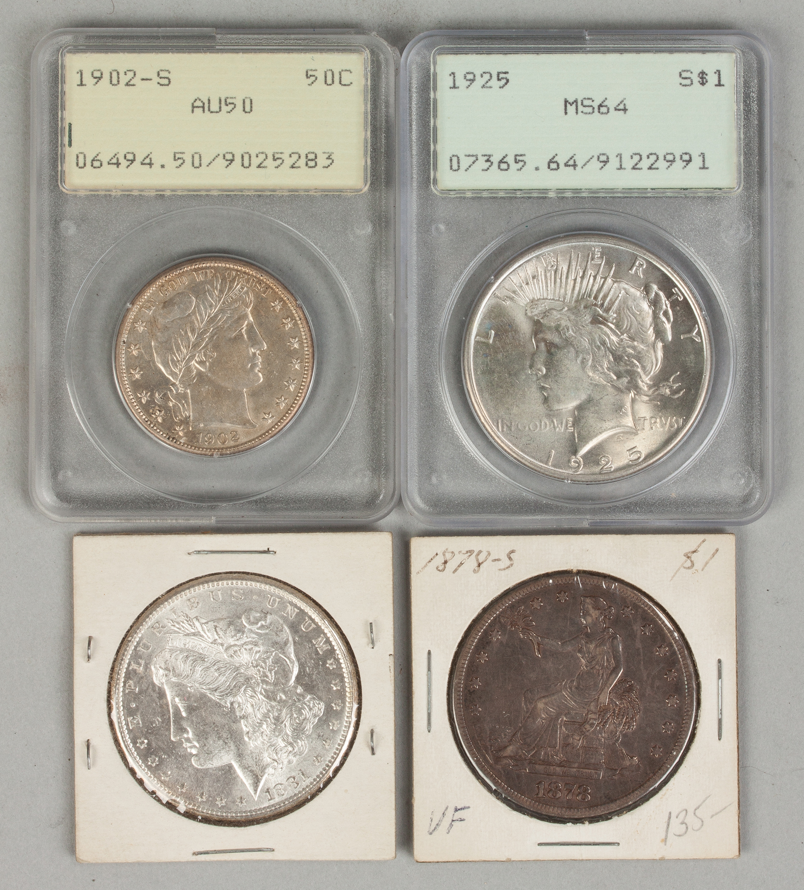 Appraisal: Four Various Coins S half dollar AU One dollar MS