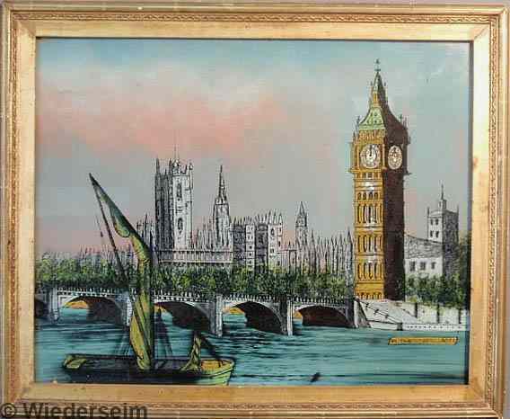 Appraisal: Reverse painting on glass of Westminster Bridge London and with