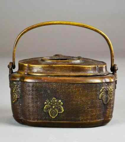 Appraisal: Chinese Bronze Censer and CoverBronze censer in basket shape having