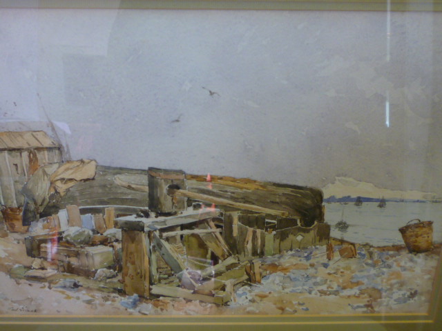 Appraisal: PAUL LECOMTE French - Beach Scene with Upturned Boat watercolour