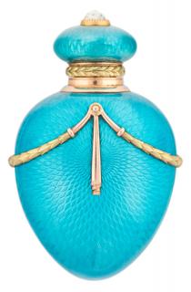 Appraisal: A FABERGE GOLD-MOUNTED AND JEWELLED ENAMEL SCENT FLASK ST PETERSBURG