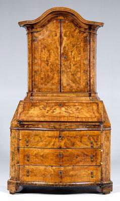 Appraisal: Continental baroque burlwood secretary with two-case construction upper case with