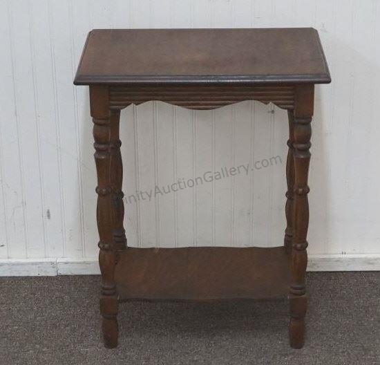 Appraisal: Includes spindle turned legs with carved details lower support shelf