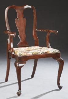 Appraisal: Carved Mahogany Queen Anne Style Armchair th c Carved Mahogany