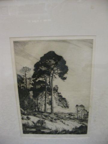 Appraisal: John G Mathieson Drypoint Etching landscape with trees mountains image