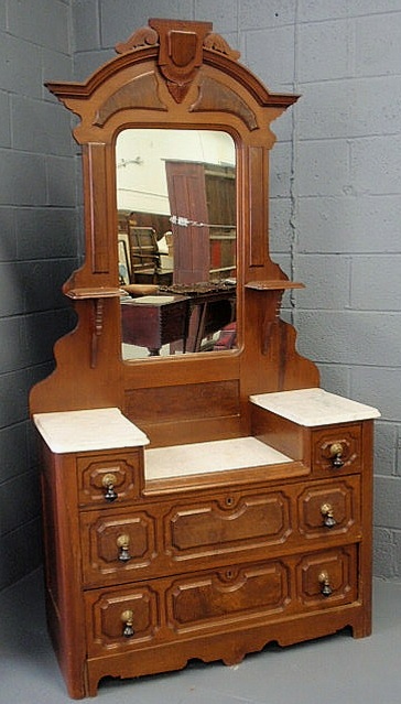 Appraisal: Victorian walnut marble top dresser c with mirror h x