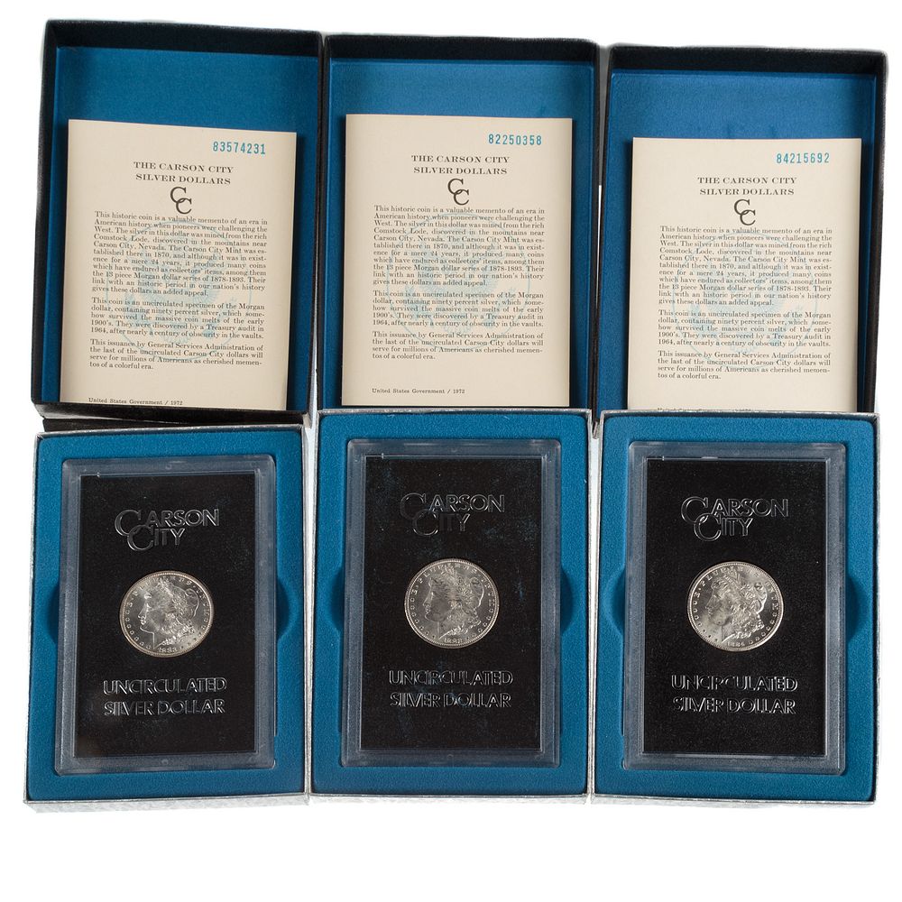 Appraisal: Three GSA CC Silver Dollars - - - MS or