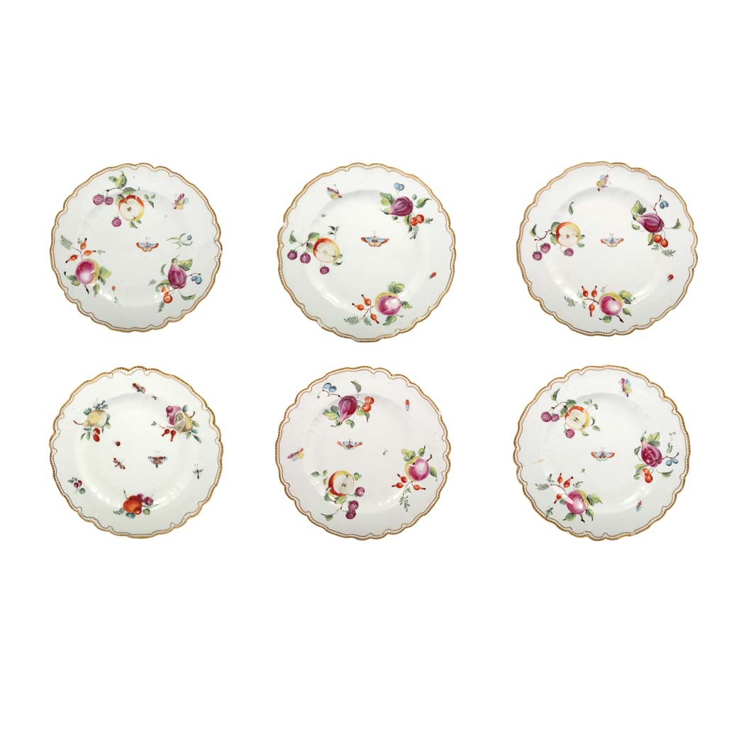 Appraisal: Set of Six Chelsea Porcelain Plates Gold Anchor Period circa