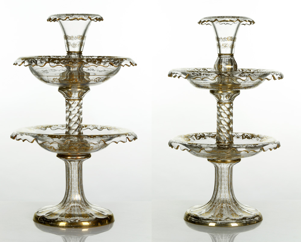 Appraisal: A - th C Pair of Bohemian Glass Centerpieces th