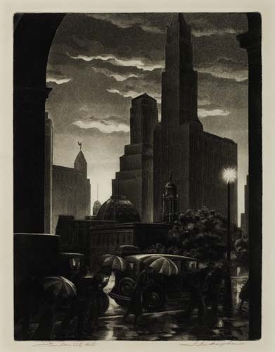 Appraisal: SAMUEL MARGOLIES Storm over City Hall Aquatint and etching x