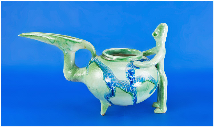 Appraisal: Studio Pottery Watering Can Green Glaze