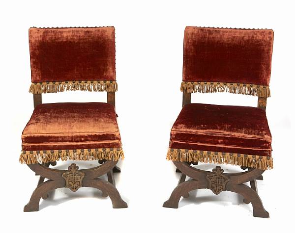 Appraisal: A pair of Renaissance style upholstered chairs height in width