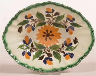 Appraisal: Leeds Floral and Acorn Pattern Oval Bowl Leeds Green Feather