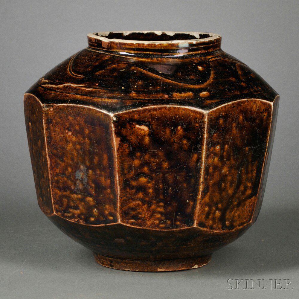 Appraisal: Caramel-glazed Beveled Jar Korea th th century with a shaved