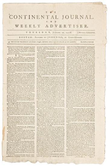 Appraisal: AMERICAN REVOLUTION -- Continental Congress Articles of Confederation within the