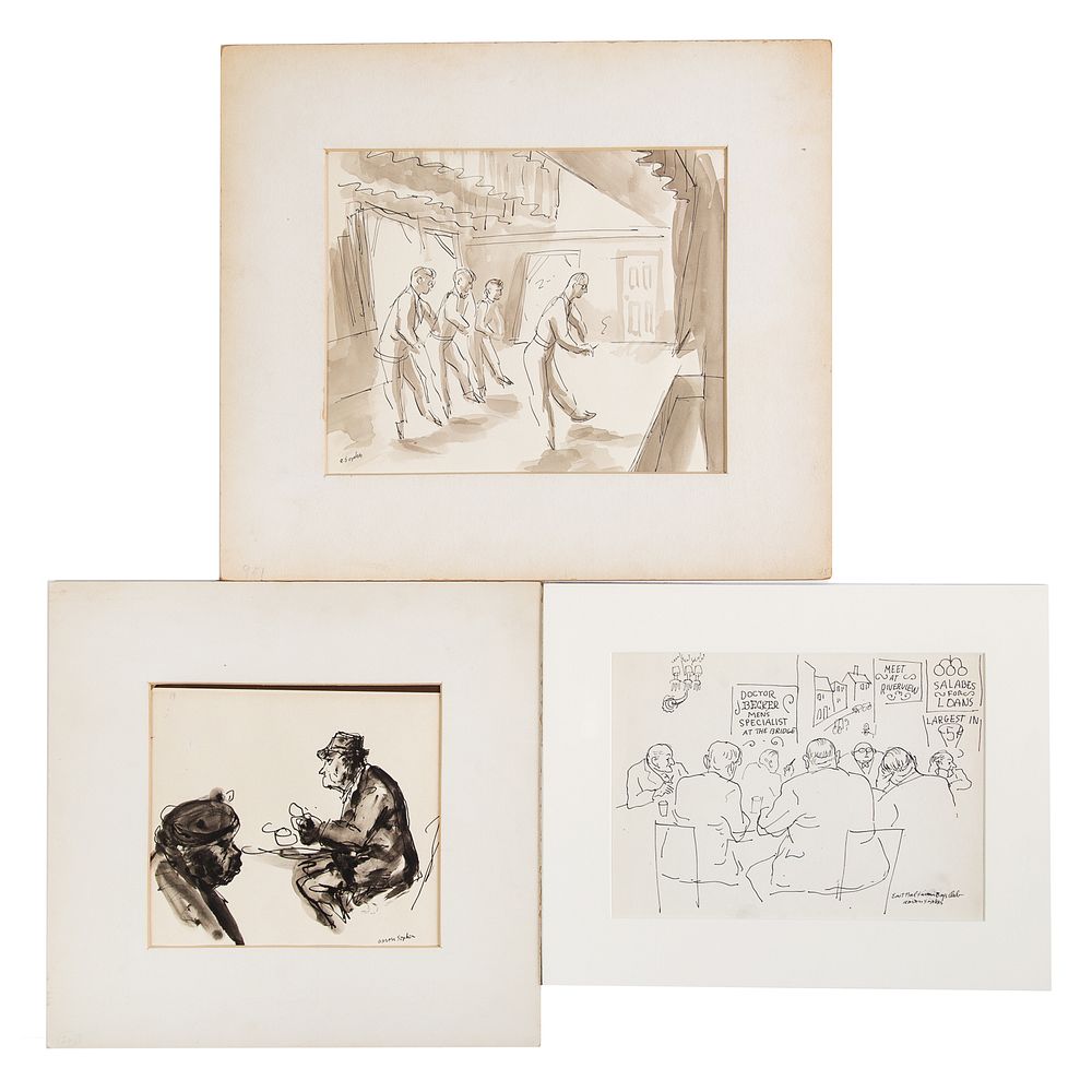 Appraisal: Aaron Sopher Three Assorted Pen and Ink Drawings American -