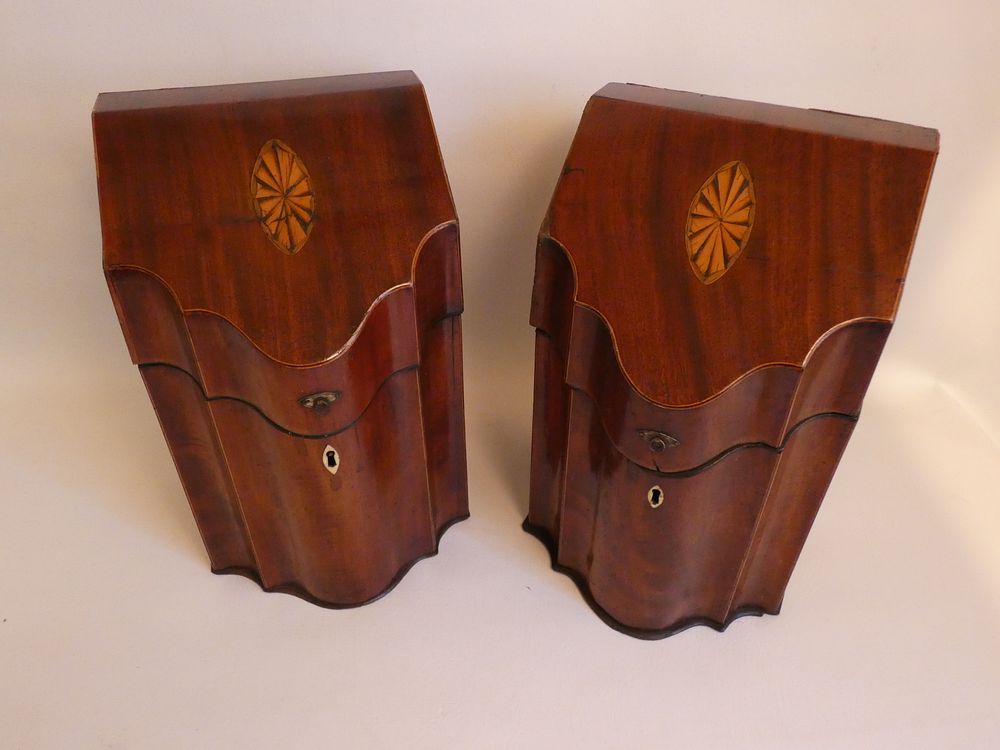 Appraisal: PAIR TH C KNIFE BOXES Pair of th century slant-top