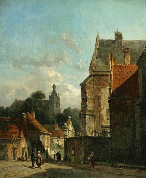 Appraisal: Adrianus Eversen Dutch - A busy street scene in a