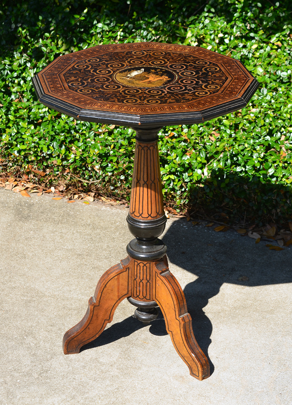 Appraisal: EDWARDIAN INLAID FERN STAND TABLE Dodecagon top center medallion with