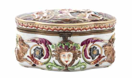 Appraisal: A Capodimonte Porcelain Table Casket of quatrefoil form decorated with