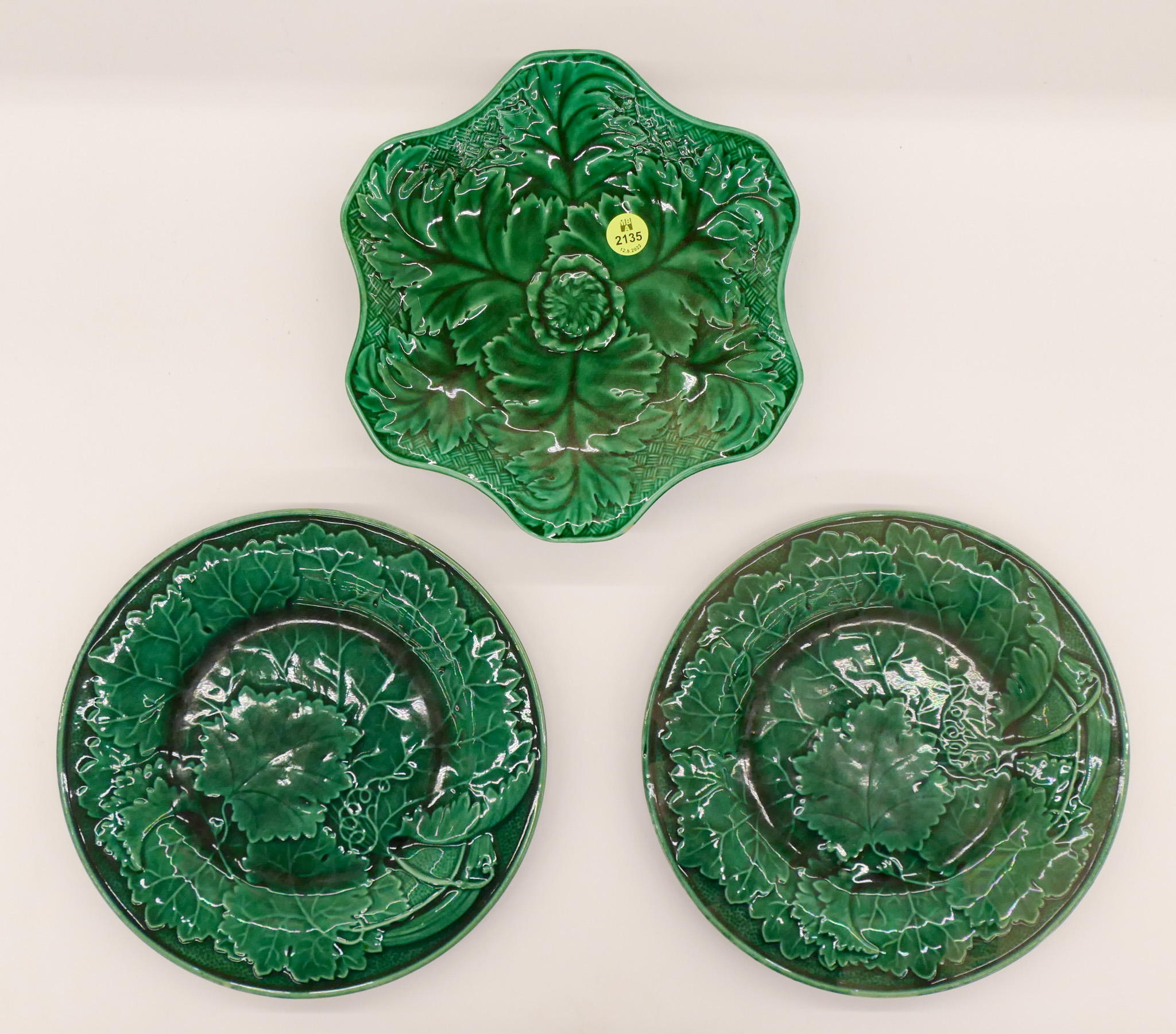 Appraisal: pc Antique Wedgwood Green Majolica Plates '' Approx