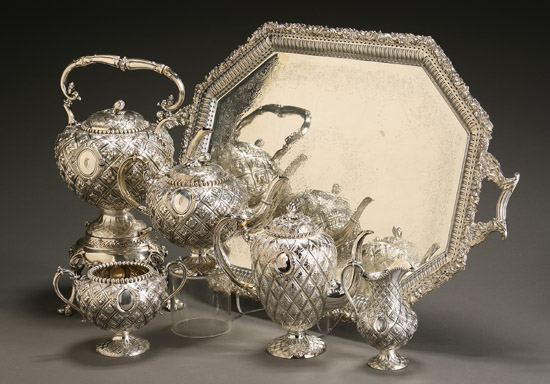 Appraisal: Victorian Silver Plate Five-Piece Coffee and Tea Service and Associated