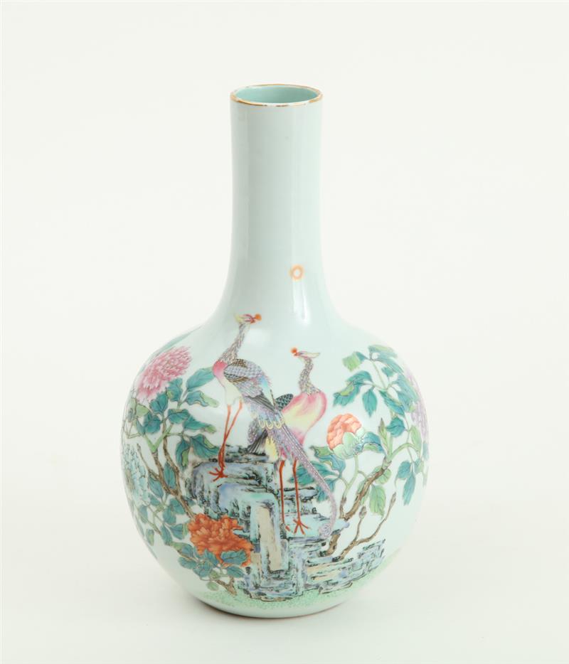 Appraisal: CHINESE FAMILLE ROSE PORCELAIN BOTTLE VASE With iron red Ch'ien-lung