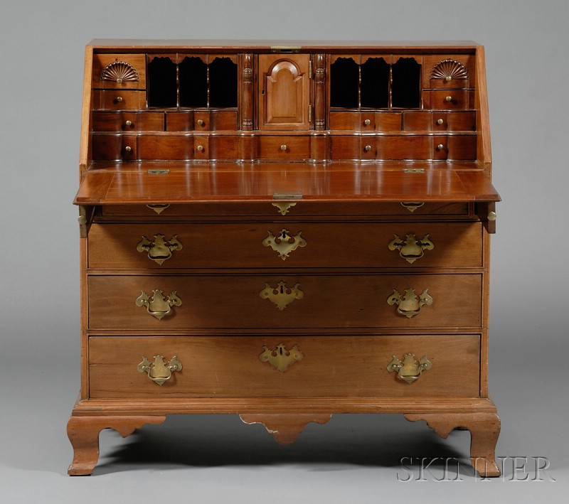 Appraisal: Chippendale Mahogany Carved Slant-lid Desk Benjamin Brown Salem Massachusetts brasses