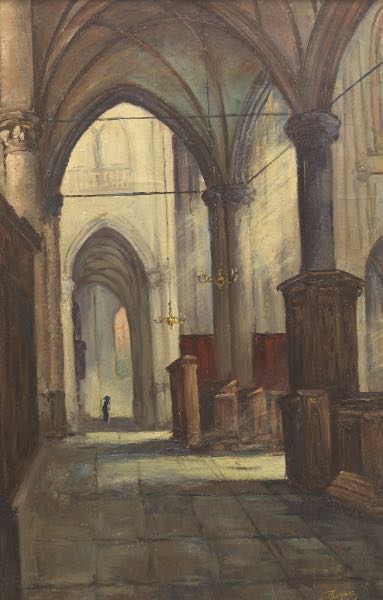 Appraisal: HUGO HOGNER GERMAN - x Interior of a Gothic church