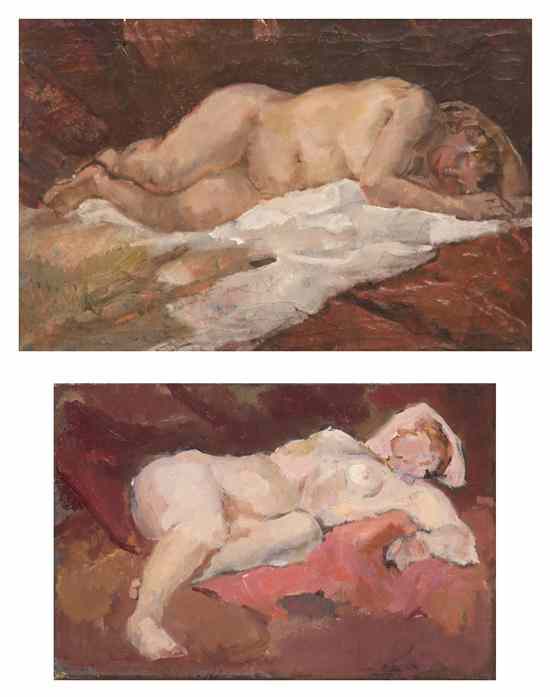 Appraisal: Eliazar Neuburger Dutch - Nudes a pair of works oil