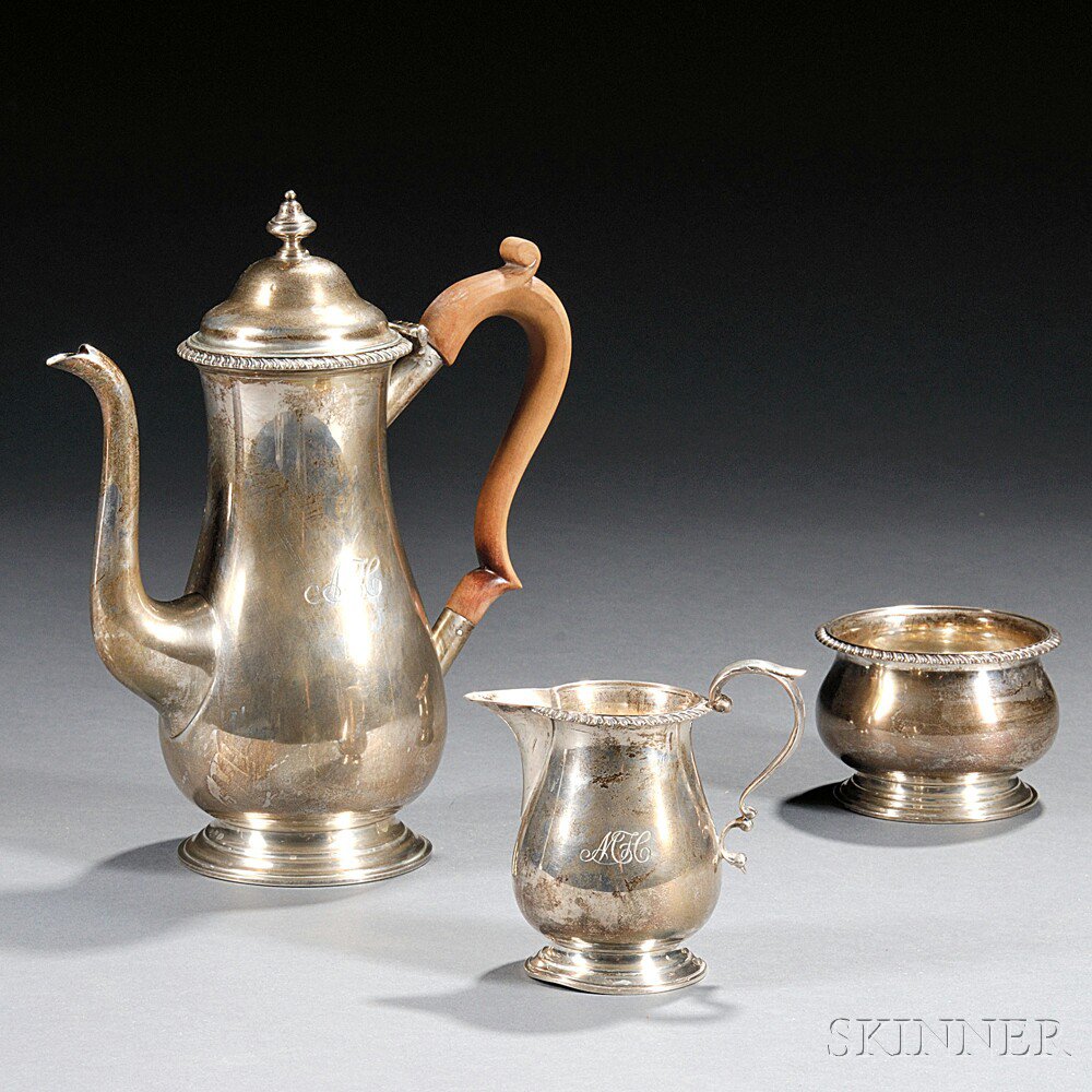 Appraisal: Currier Roby Three-piece Sterling Silver Demitasse Set comprised of coffeepot