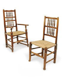 Appraisal: A MATCHED SET OF EIGHT LANCASHIRE RUSH SEATED CHAIRS Comprising